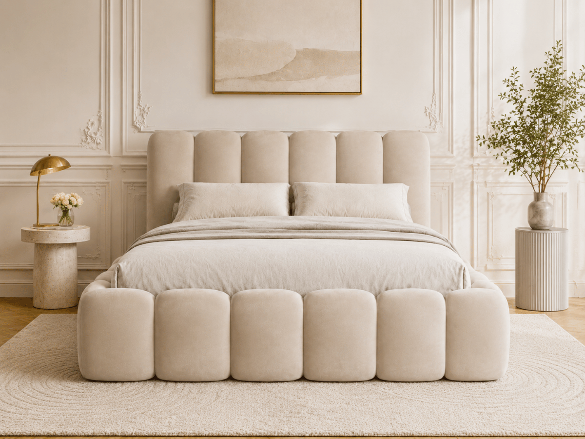 Lit coffre design avec tête de lit matelassée - JADE