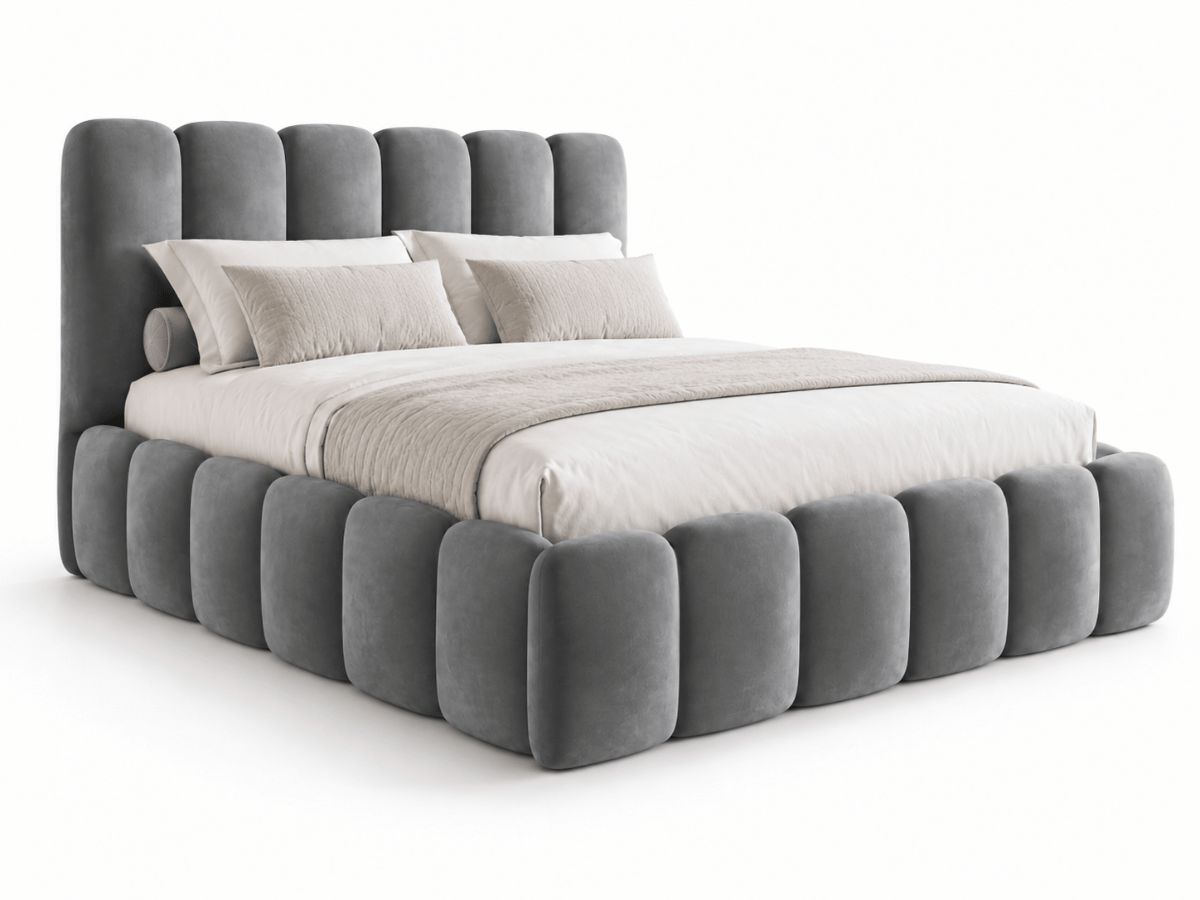 Lit coffre design avec tête de lit matelassée - JADE