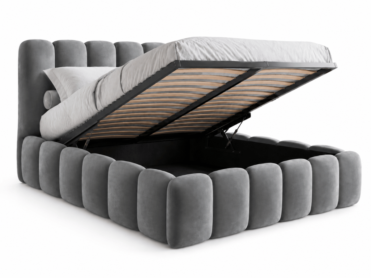 Lit coffre design avec tête de lit matelassée - JADE