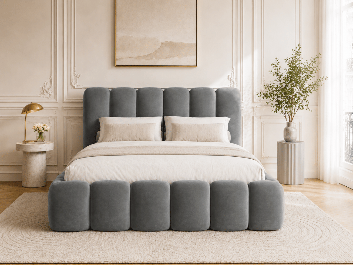 Lit coffre design avec tête de lit matelassée - JADE