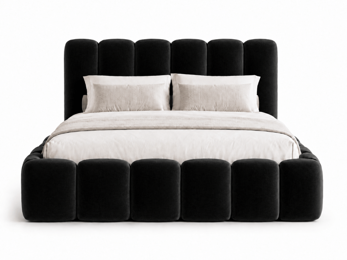 Lit coffre design avec tête de lit matelassée - JADE