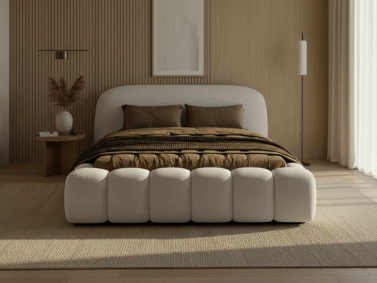 Lit coffre Orlando – Design arrondi ultra rembourré, sommier relevable