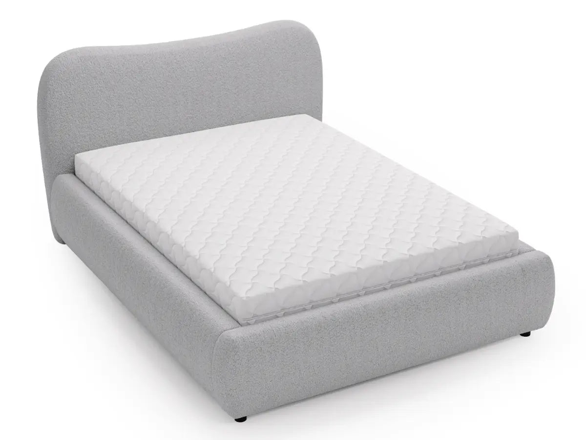 Lit coffre design - INES Tissu-boucle-gris-180x200-cm