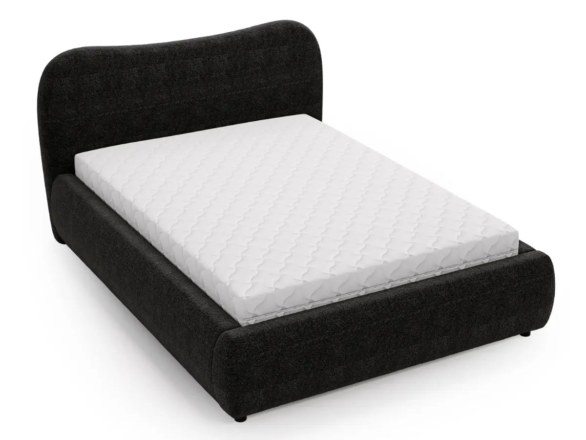 Lit coffre design - INES Tissu-boucle-noir-180x200-cm