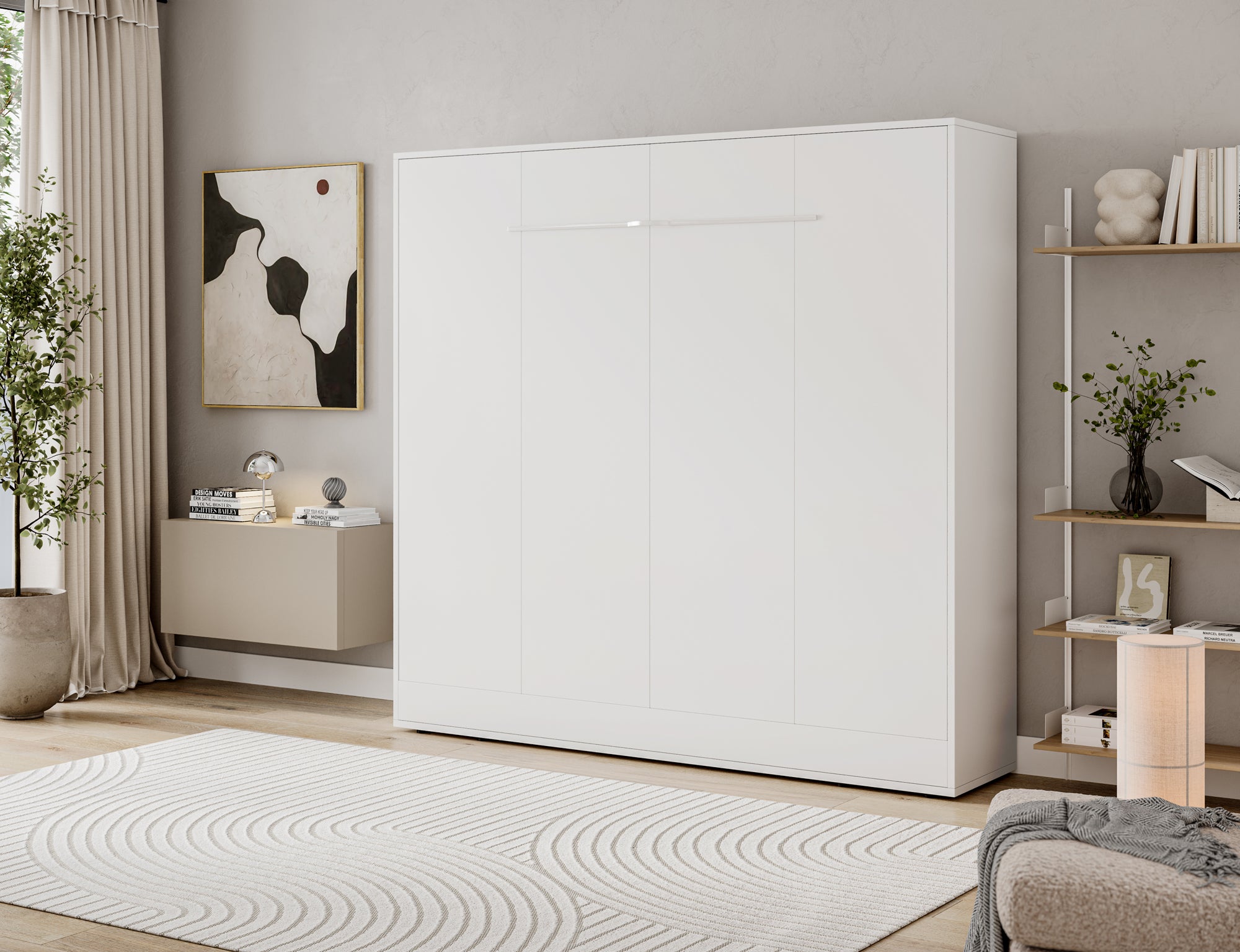 Lit escamotable NEO – armoire lit murale verticale avec rangements