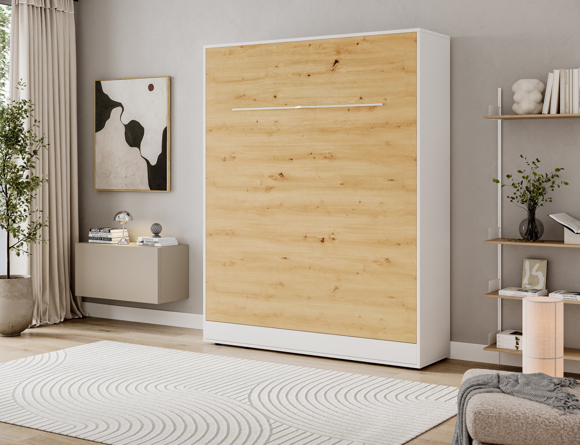 Lit escamotable NEO – armoire lit murale verticale avec rangements