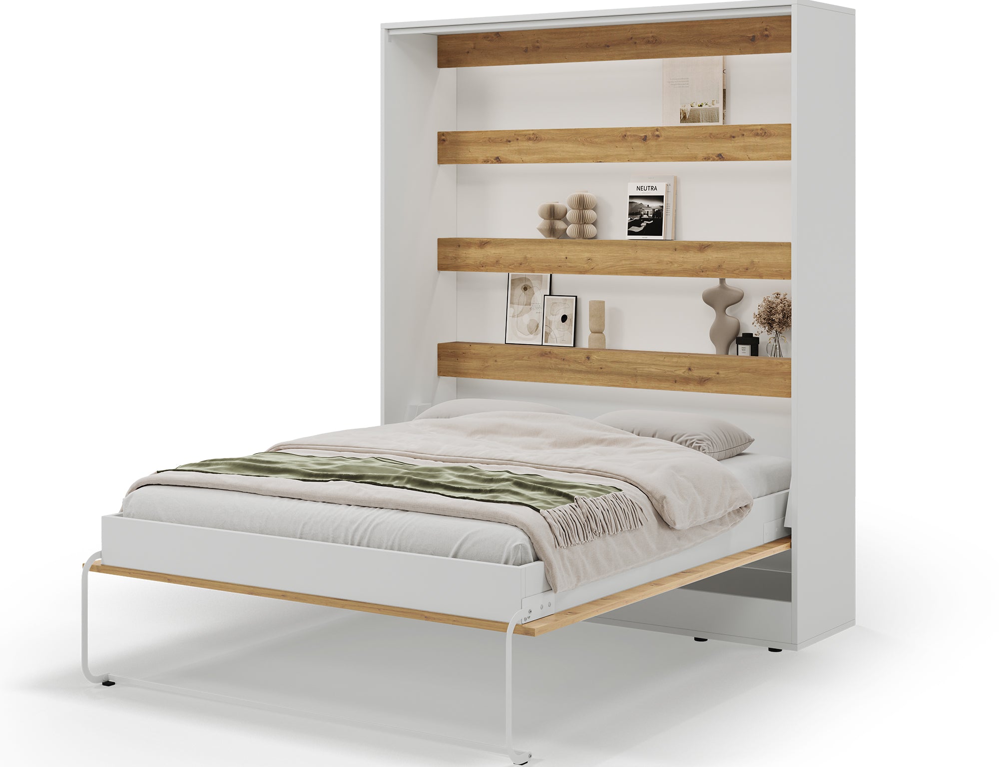 Lit escamotable NEO – armoire lit murale verticale avec rangements