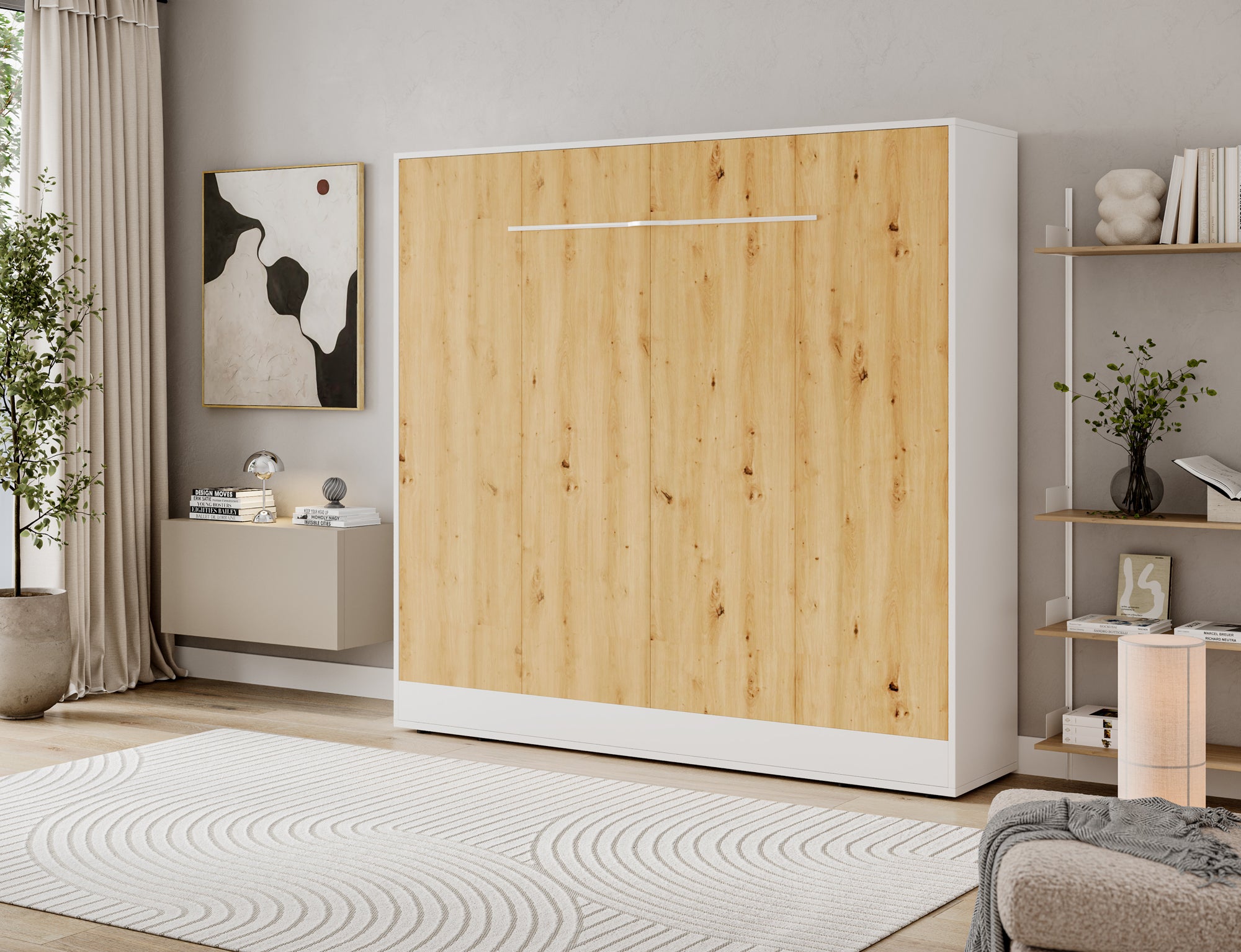 Lit escamotable NEO – armoire lit murale verticale avec rangements