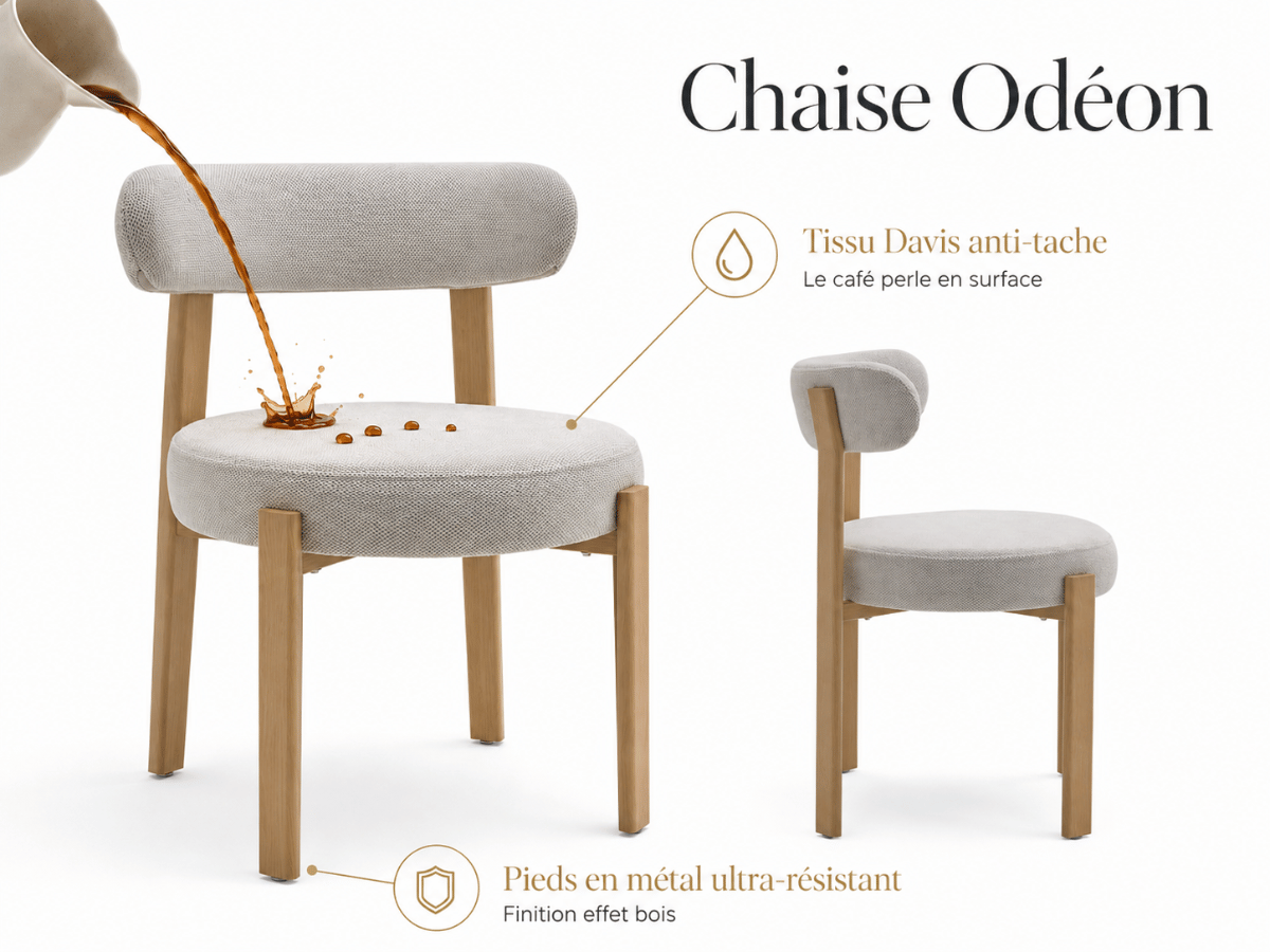 Lot de 4 chaises Odéon – assise ronde, dossier enveloppant & pieds effet bois