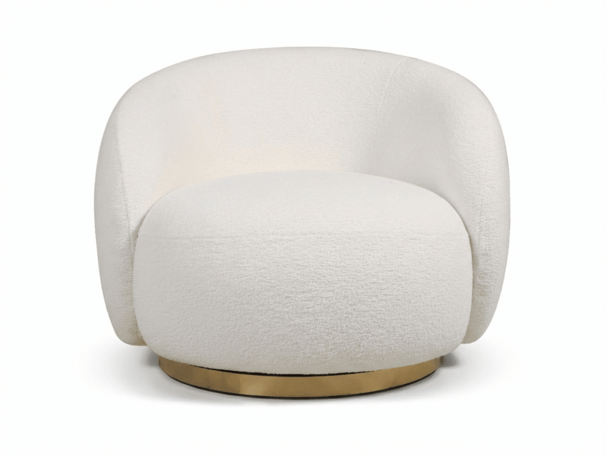 Fauteuil rotatif cocooning en bouclette blanche – Luma