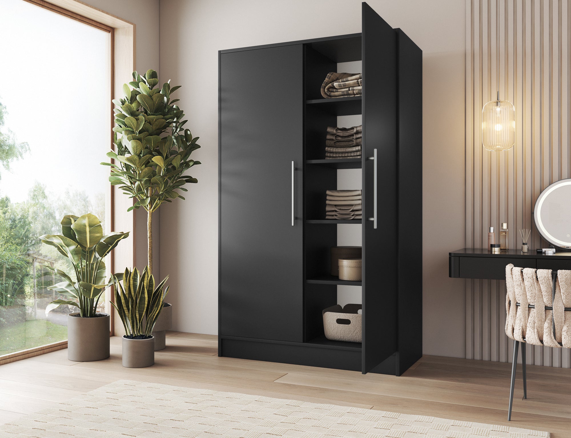 Armoire Dressing 2 Portes 120 cm – Design Moderne + Grand Rangement – Miroir Optionnel - NORVIA