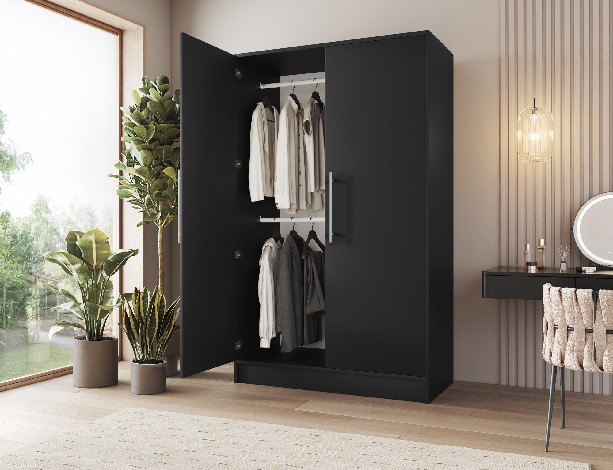 Armoire Dressing 2 Portes 120 cm – Design Moderne + Grand Rangement – Miroir Optionnel - NORVIA