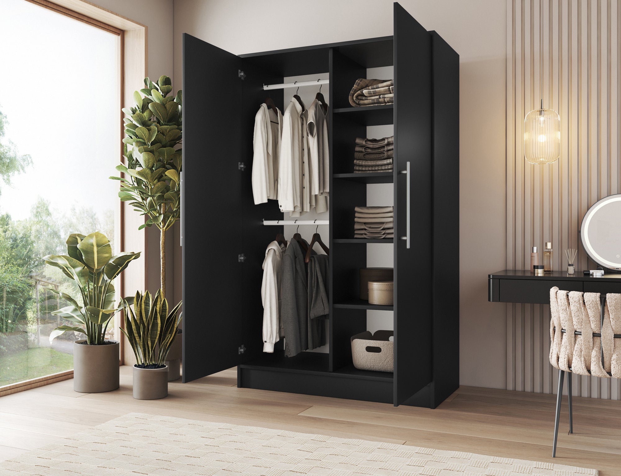 Armoire Dressing 2 Portes 120 cm – Design Moderne + Grand Rangement – Miroir Optionnel - NORVIA