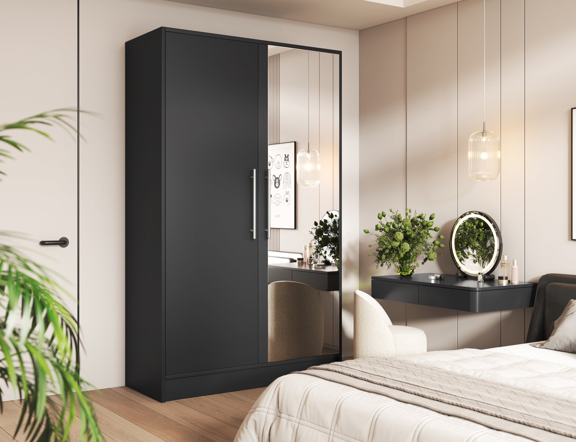 Armoire Dressing 2 Portes 120 cm – Design Moderne + Grand Rangement – Miroir Optionnel - NORVIA