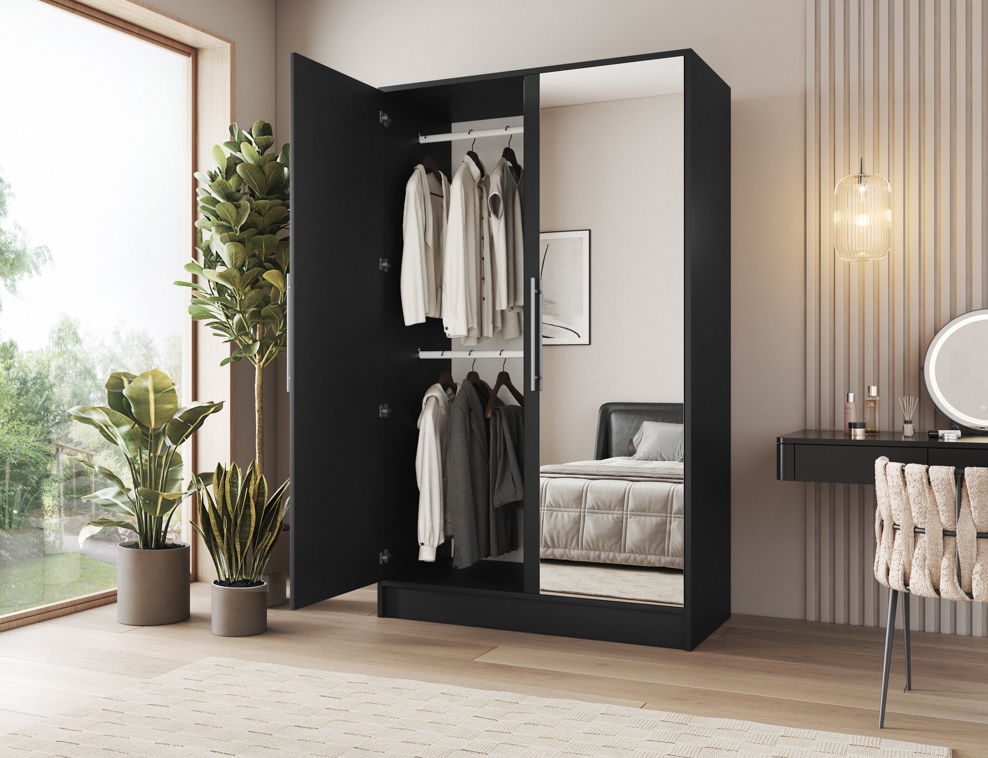 Armoire Dressing 2 Portes 120 cm – Design Moderne + Grand Rangement – Miroir Optionnel - NORVIA