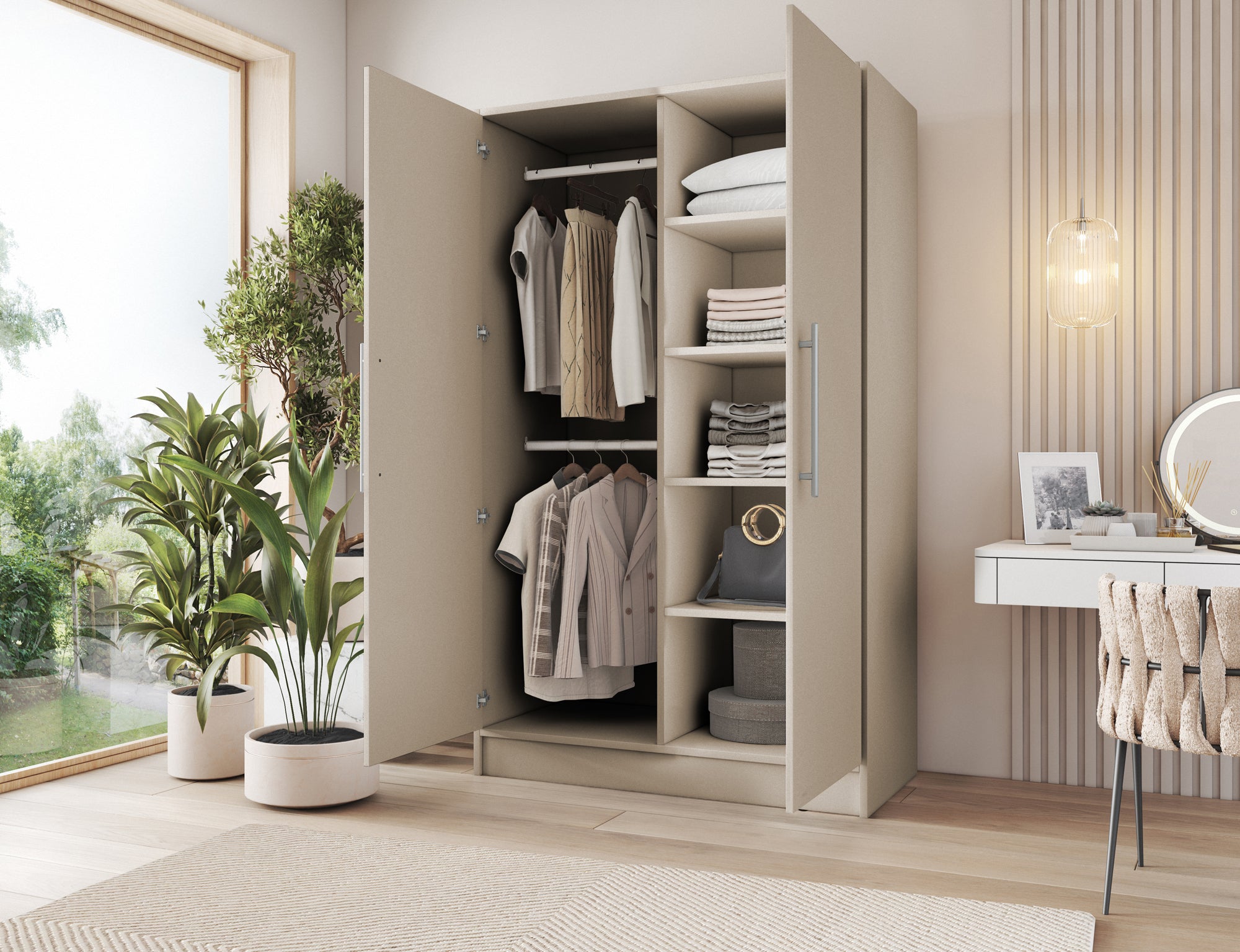 Armoire Dressing 2 Portes 120 cm – Design Moderne + Grand Rangement – Miroir Optionnel - NORVIA