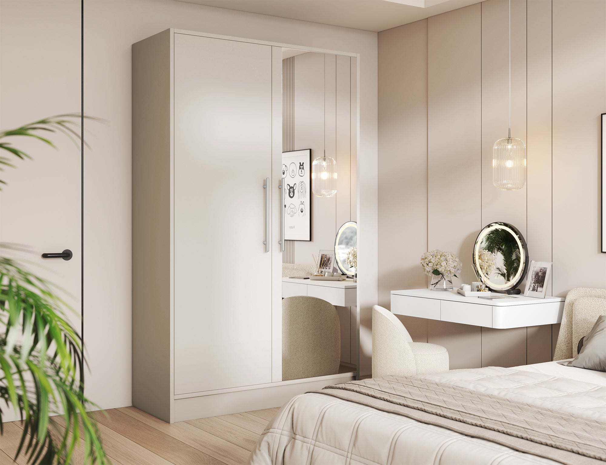 Armoire Dressing 2 Portes 120 cm – Design Moderne + Grand Rangement – Miroir Optionnel - NORVIA