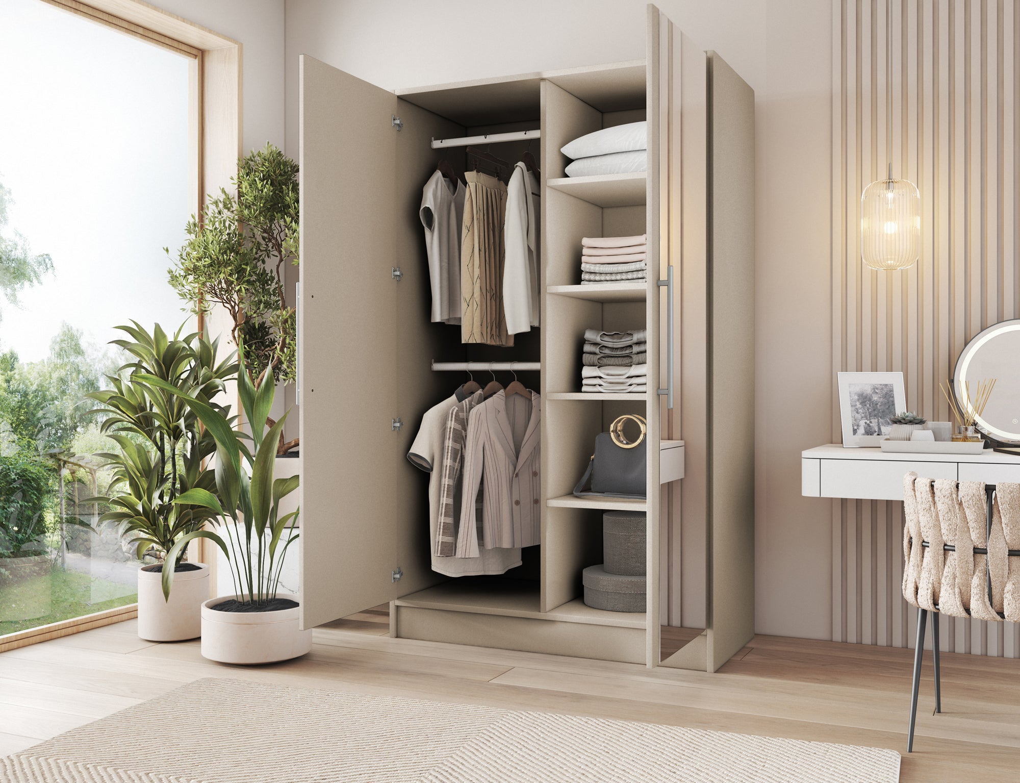 Armoire Dressing 2 Portes 120 cm – Design Moderne + Grand Rangement – Miroir Optionnel - NORVIA