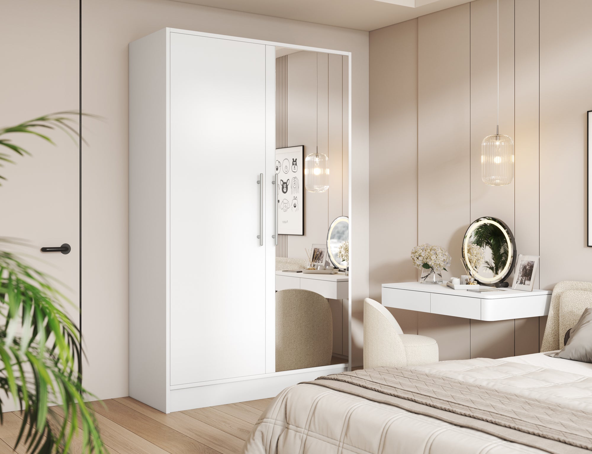 Armoire Dressing 2 Portes 120 cm – Design Moderne + Grand Rangement – Miroir Optionnel - NORVIA