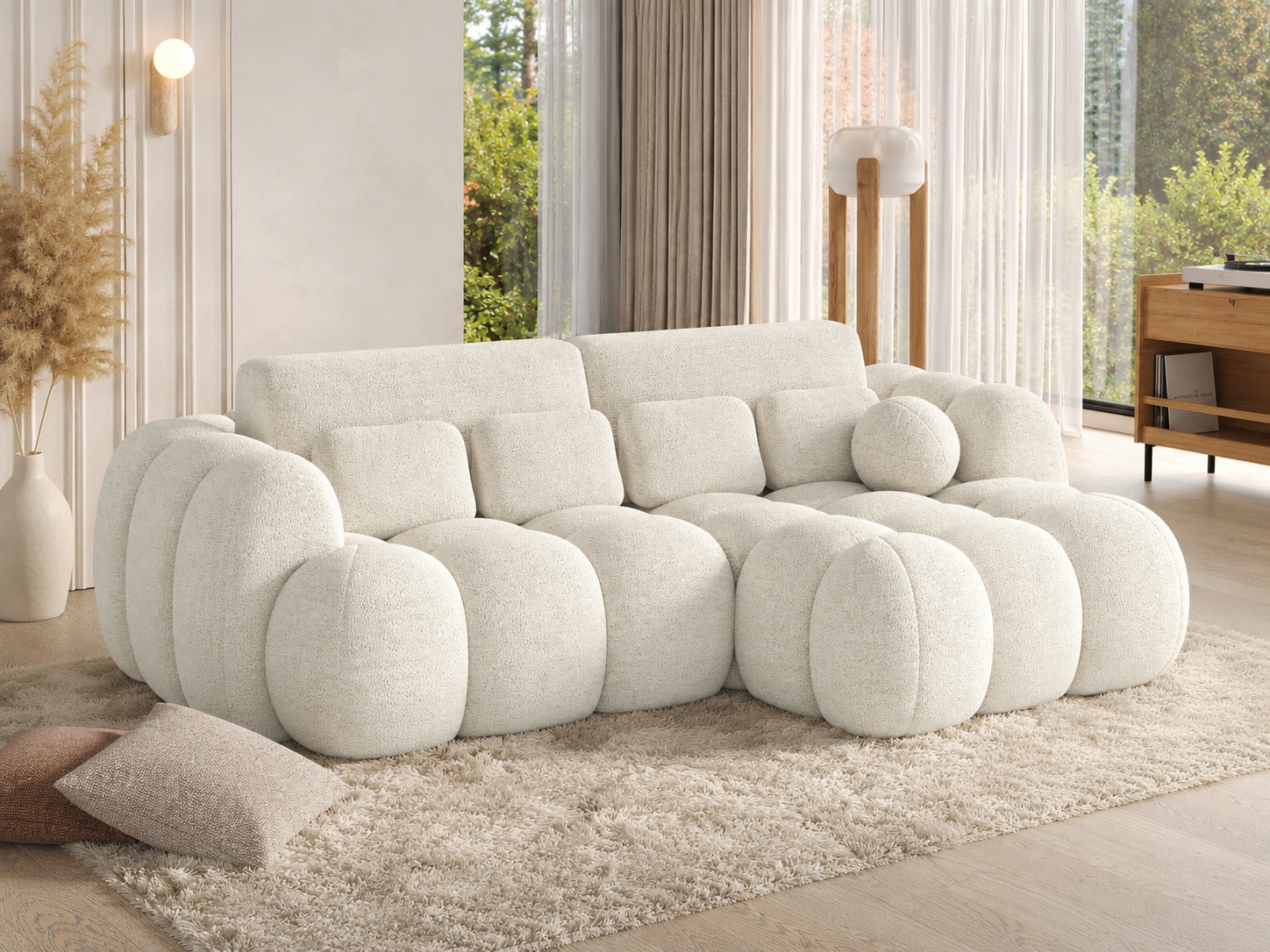 Canapé d'angle convertible Saint-Germain 4 places – photo principale, tissu boucle blanc