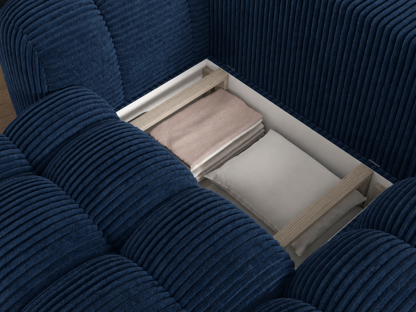 Canapé Saint-Germain converti en couchage 145x193 cm – velours côtelé bleu