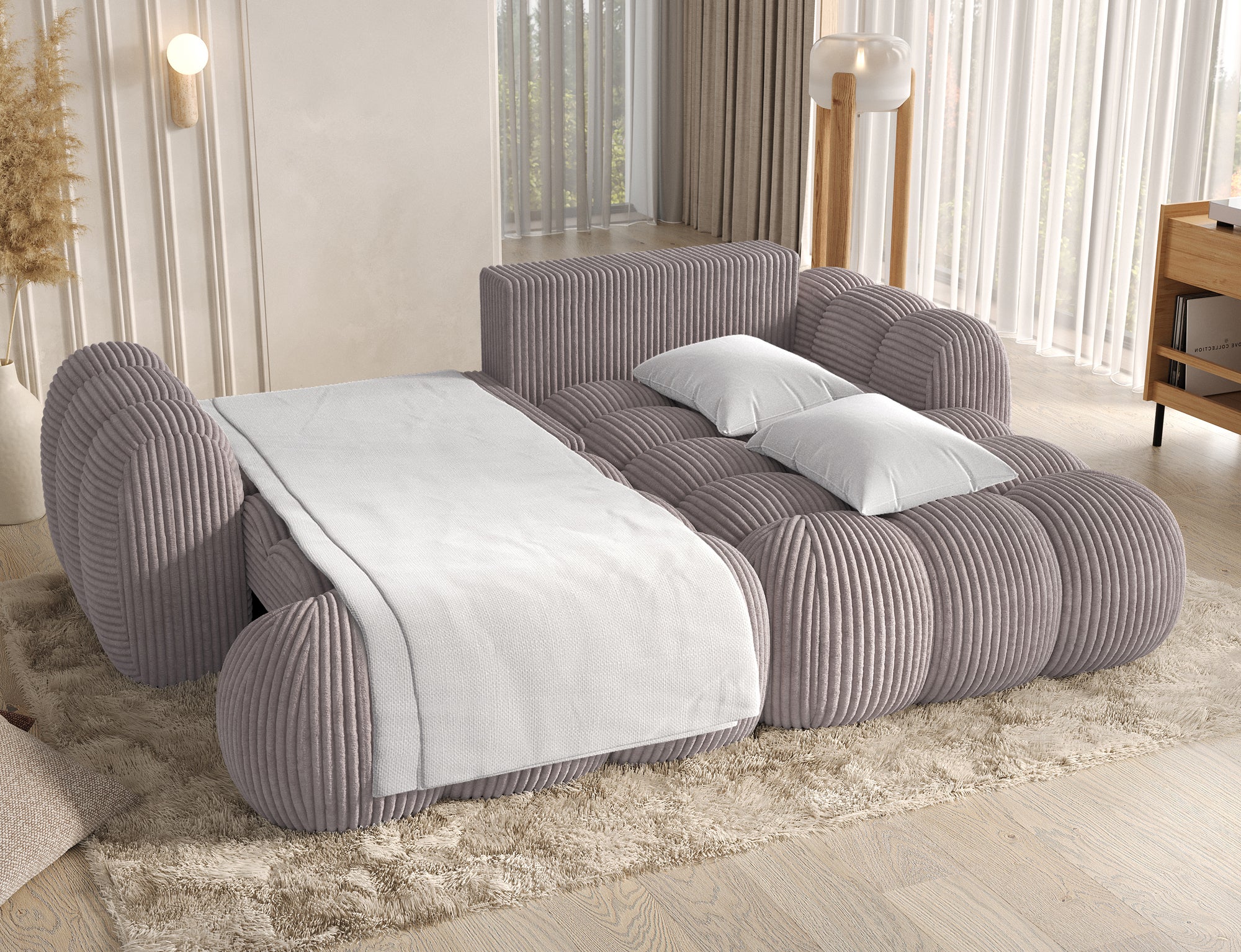 Canapé Saint-Germain converti en couchage 145x193 cm – velours côtelé gris foncé