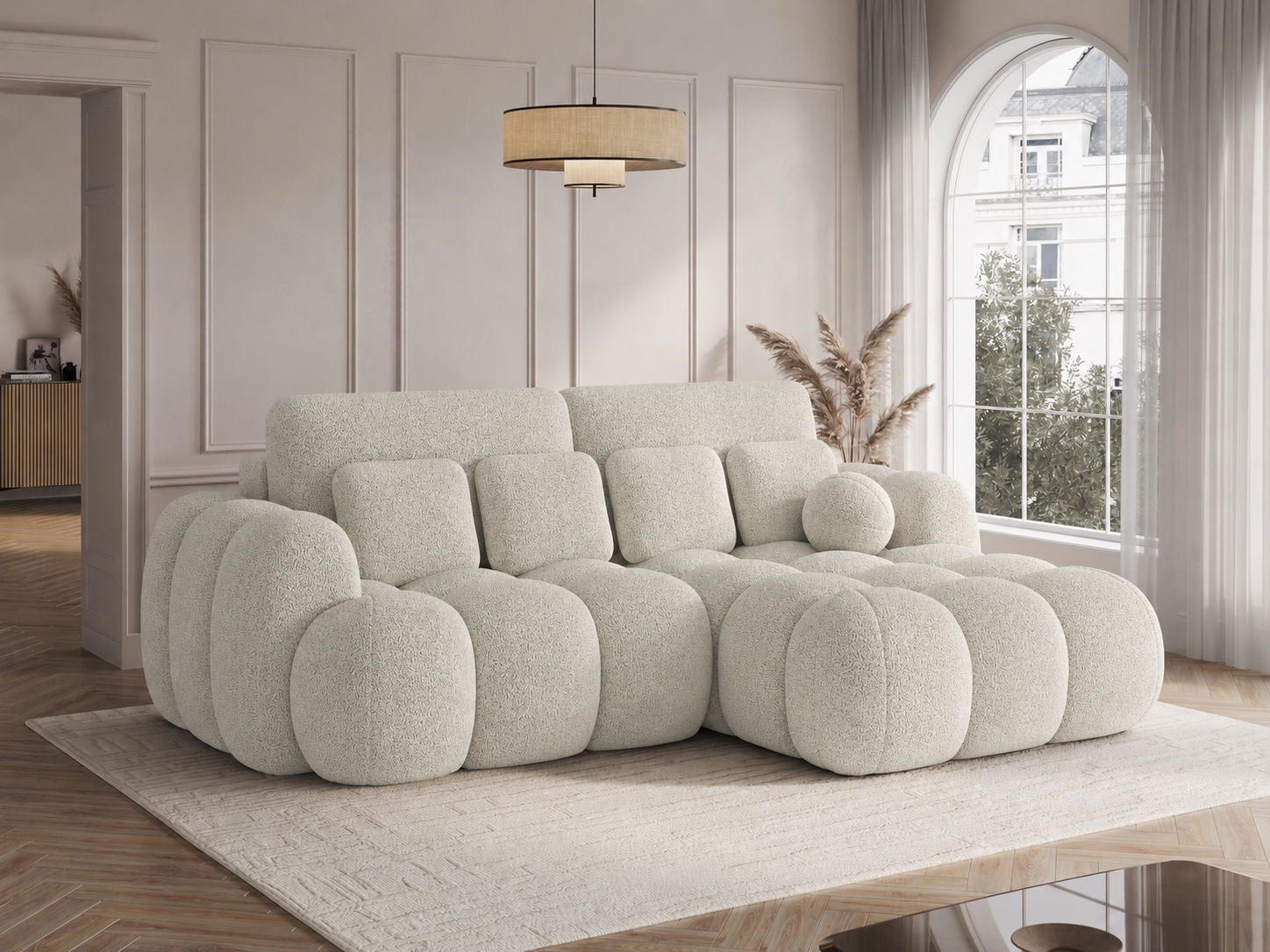 Canapé d'angle convertible Saint-Germain 4 places – photo principale, tissu boucle beige