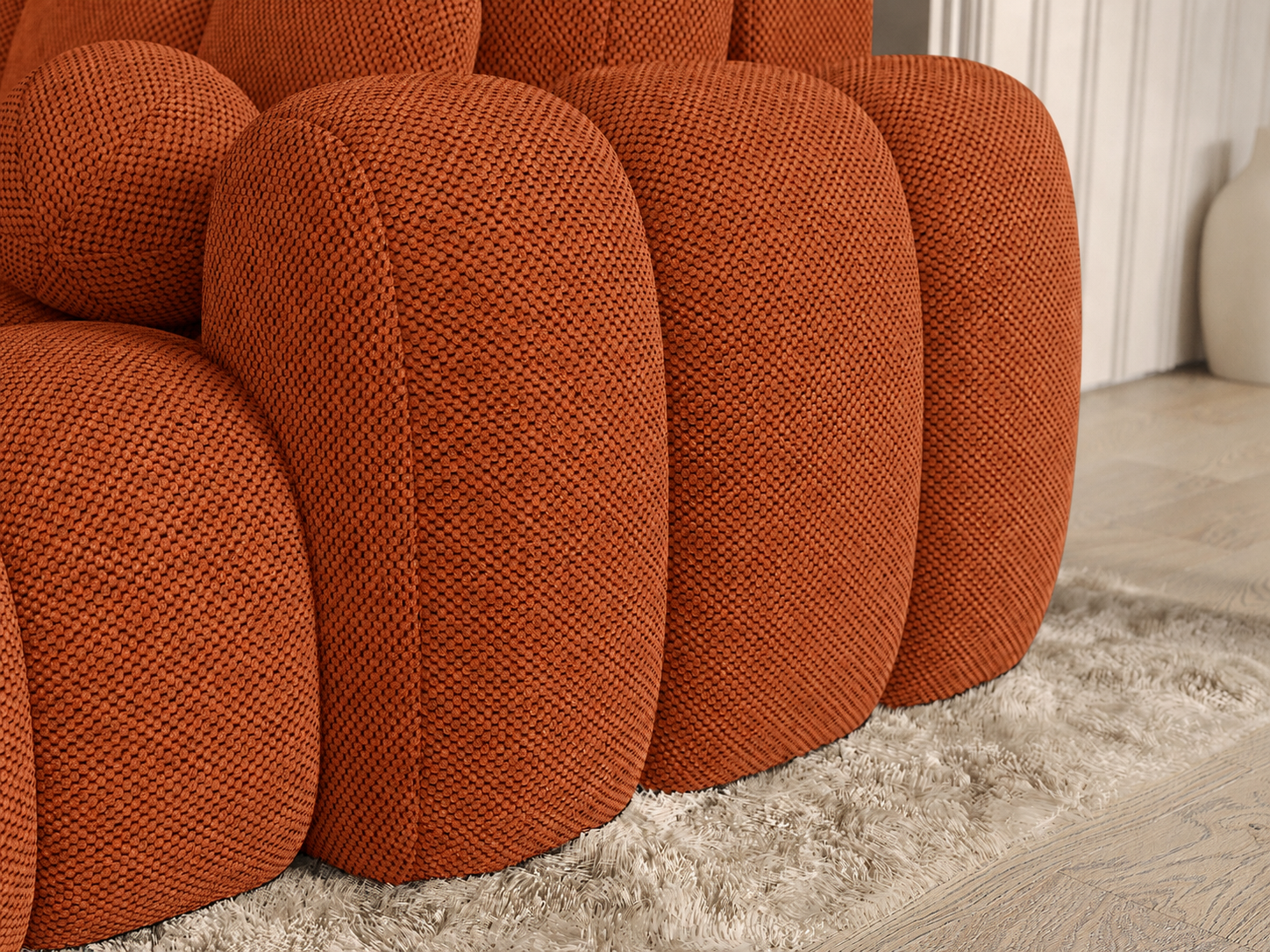 Canapé Saint-Germain – dossier et coussins, tissu texturé 3D terracotta