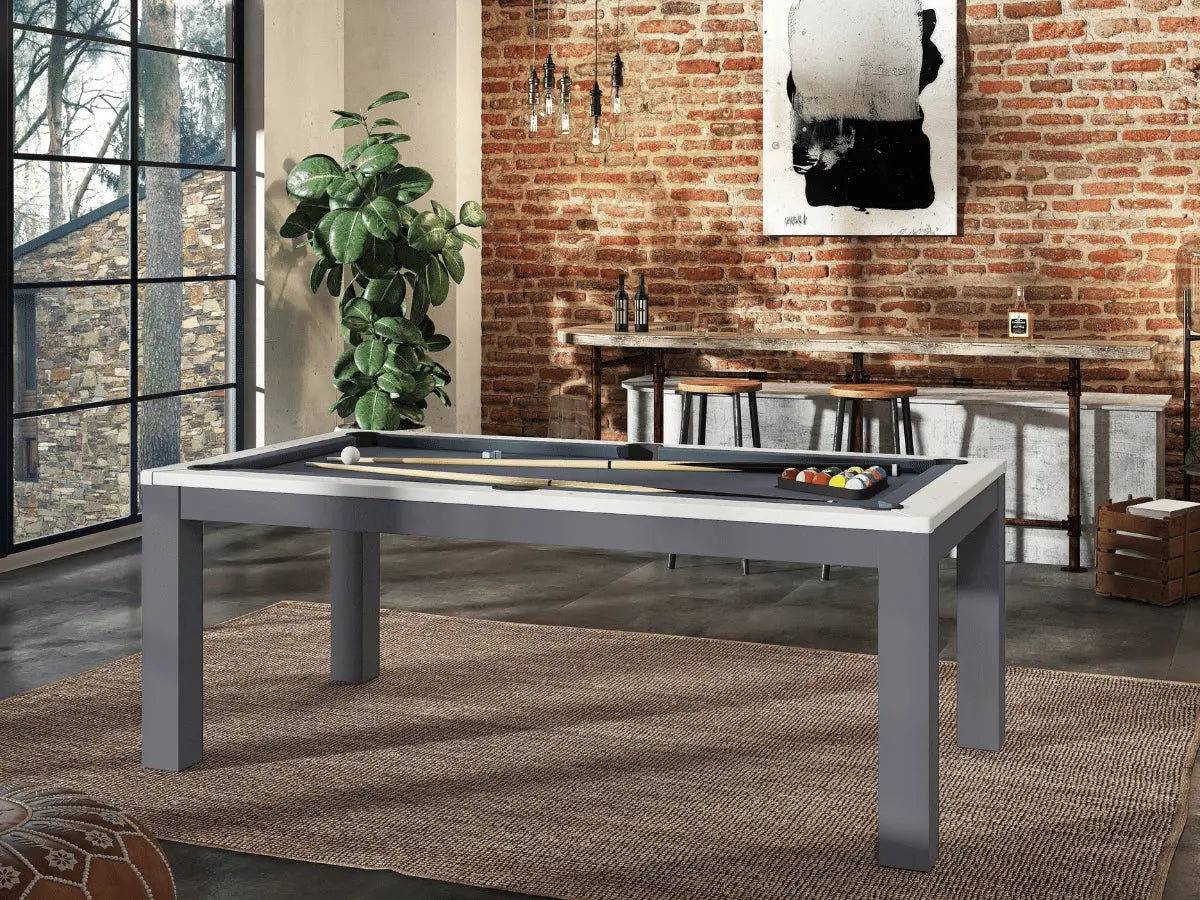 Mesa de comedor convertible a billar blanco y gris