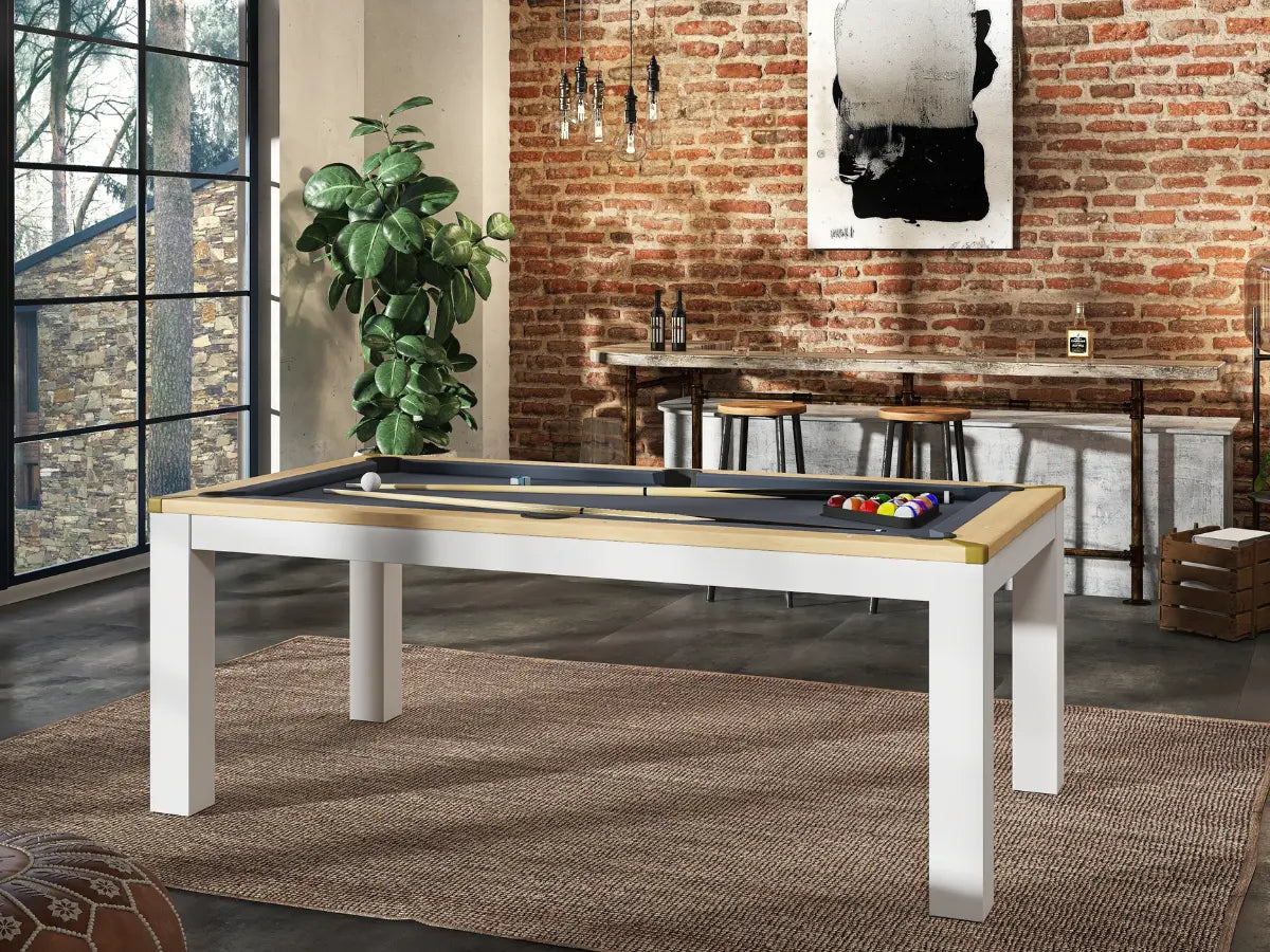 Table à manger convertible en billard bois et blanc