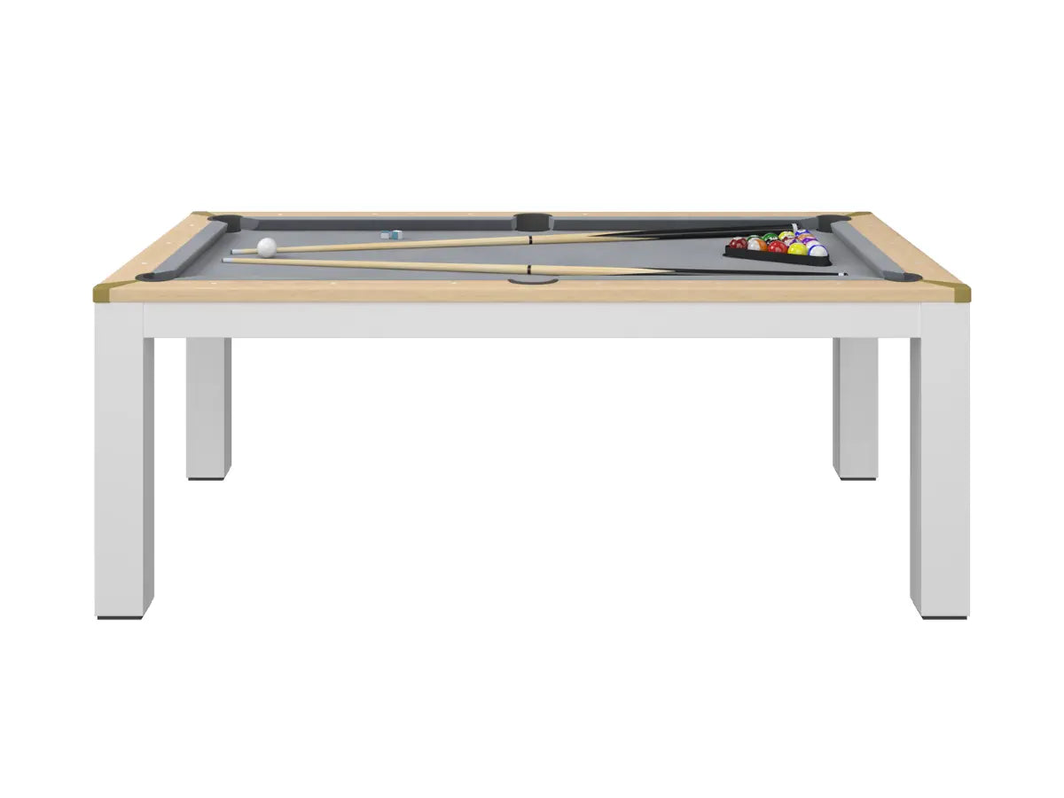 Table à manger convertible en billard bois et blanc Tapis-gris-6FT