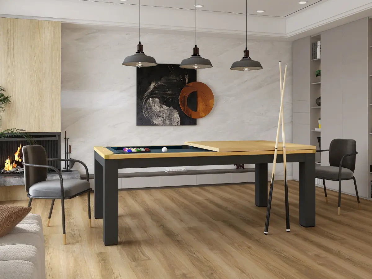 Table à manger convertible en billard bois et noir