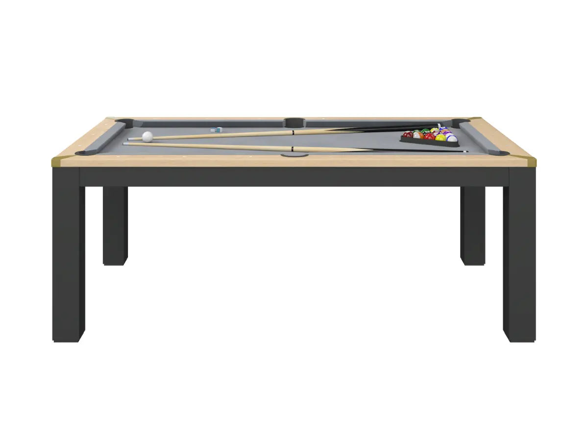 Table à manger convertible en billard bois et noir Tapis-gris-6-FT