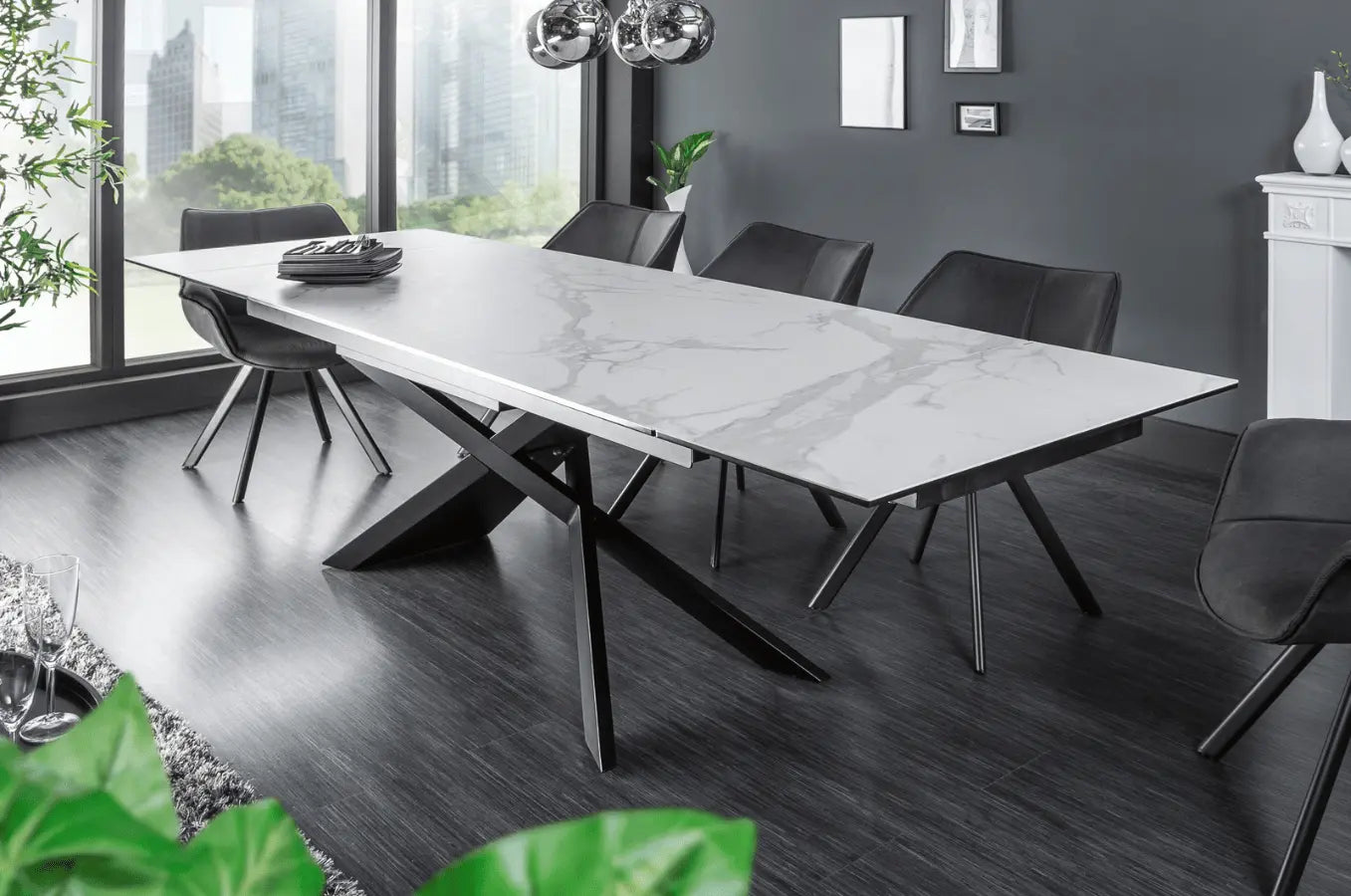 Table à manger extensible fabriquée en Italie - ZAPA 180-220-260cm-céramique-marbre-blanc