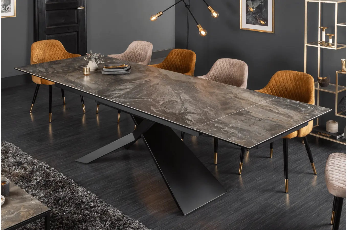Table à manger extensible fabriquée en Italie - ZAPA 180-220-260cm-céramique-taupe-anthracite