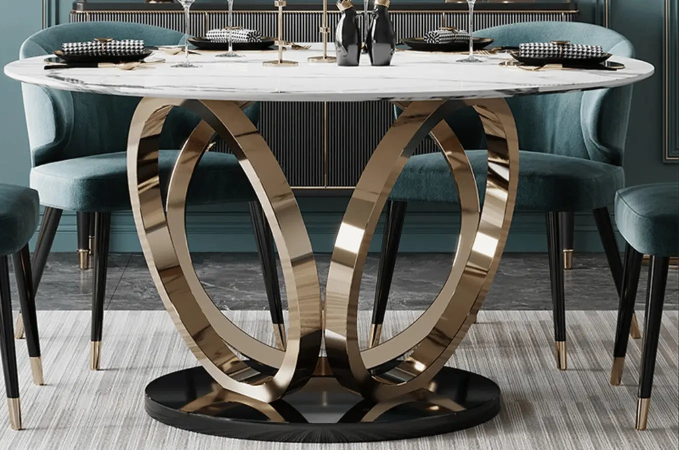 Table à manger ronde avec pied or - LIVI