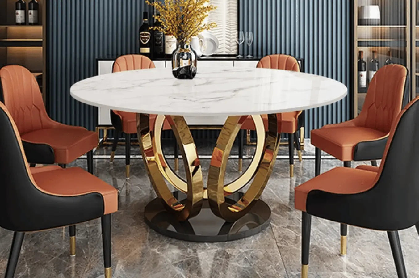 Table à manger ronde avec pied or - LIVI