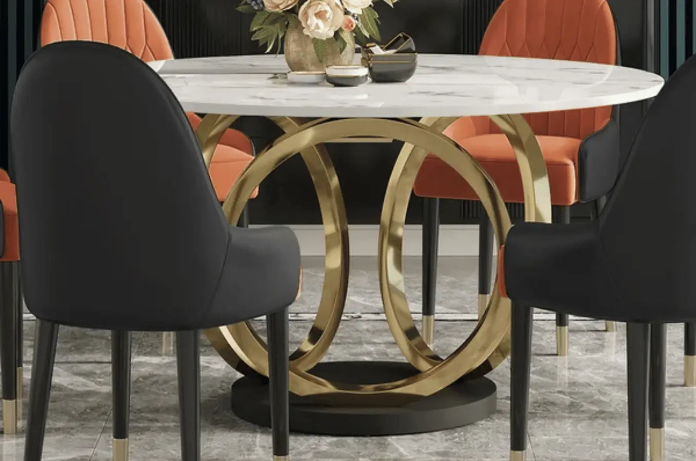 Table à manger ronde avec pied or - LIVI