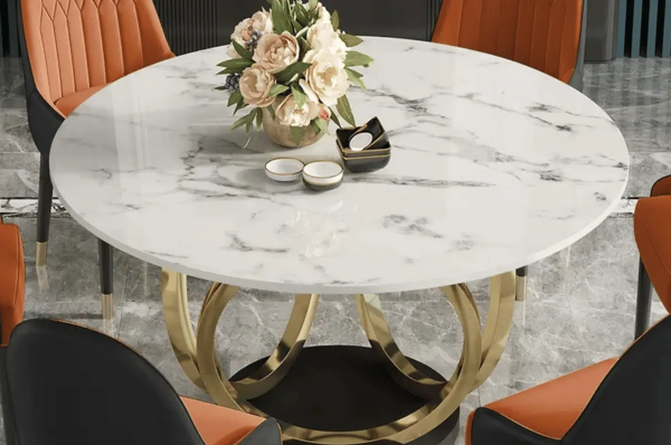 Table à manger ronde avec pied or - LIVI