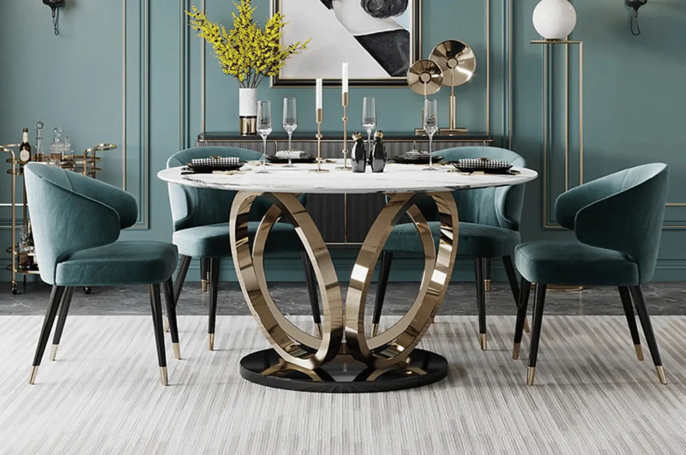 Table à manger ronde avec pied or - LIVI céramique-marbre-blanc