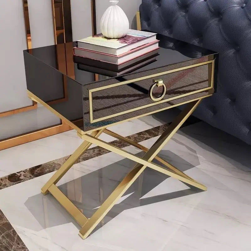 Table de chevet avec tiroir et pied couleur or - LUCAS