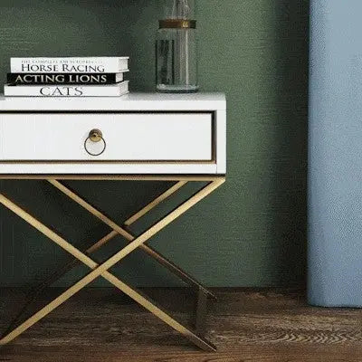 Table de chevet avec tiroir et pied couleur or - LUCAS