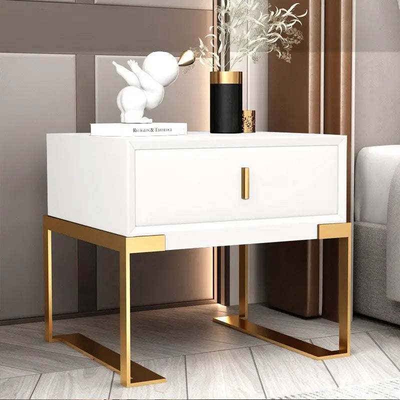 Table de chevet pied or - NOAH PU-Blanc
