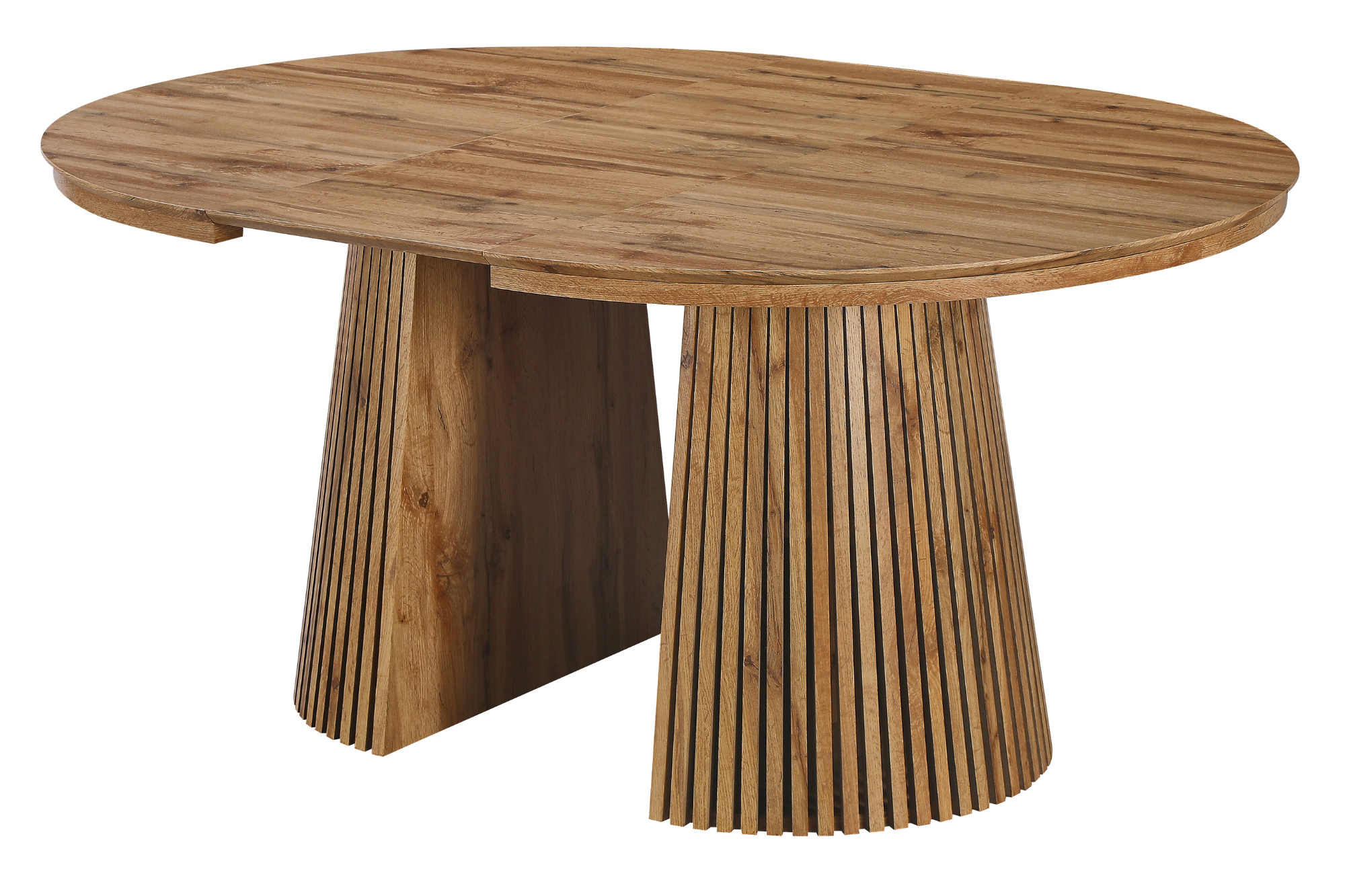 Table à manger extensible NELA – Design bois, forme ronde ou ovale, avec 2 rallonges intégrées