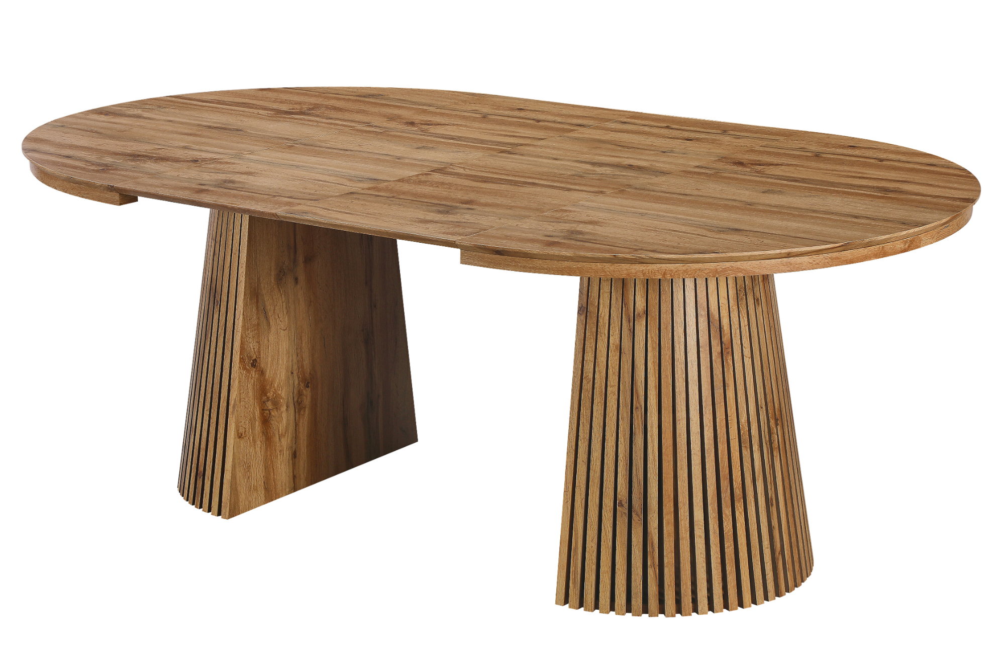 Table à manger extensible NELA – Design bois, forme ronde ou ovale, avec 2 rallonges intégrées
