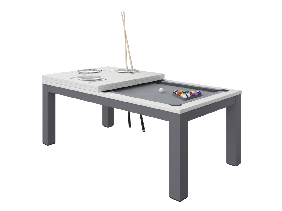 Mesa de comedor convertible a billar blanco y gris