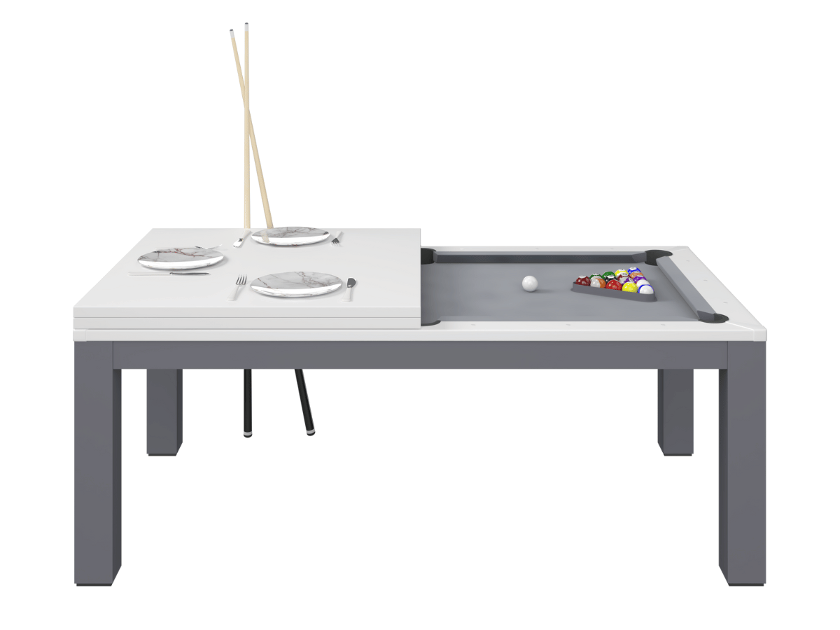 Mesa de comedor convertible a billar blanco y gris