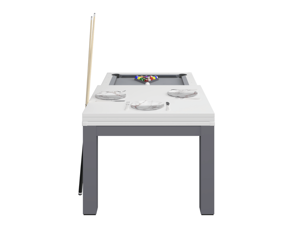 Mesa de comedor convertible a billar blanco y gris