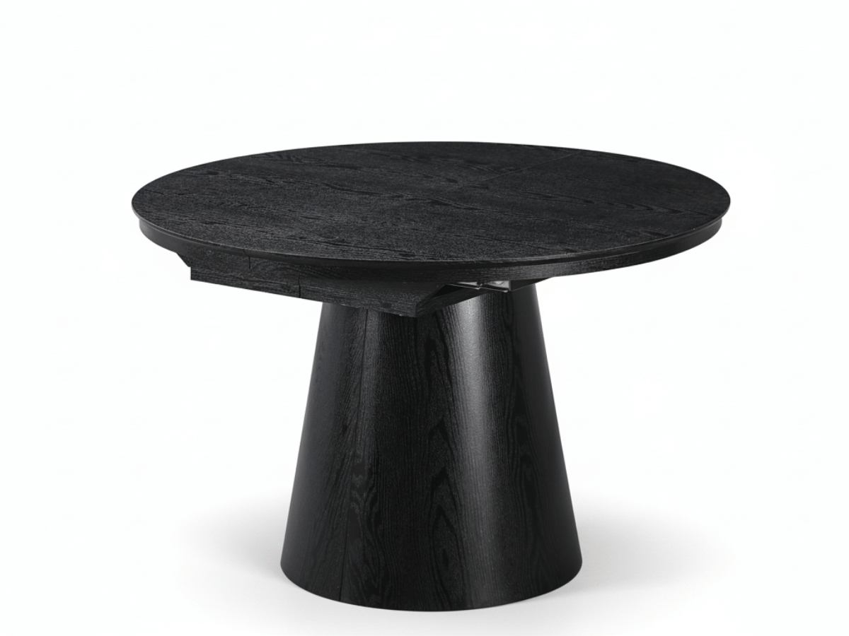 Table ronde extensible TARGA en bois – Ø 115 cm fermée / 185 cm ouverte – 2 rallonges intégrées