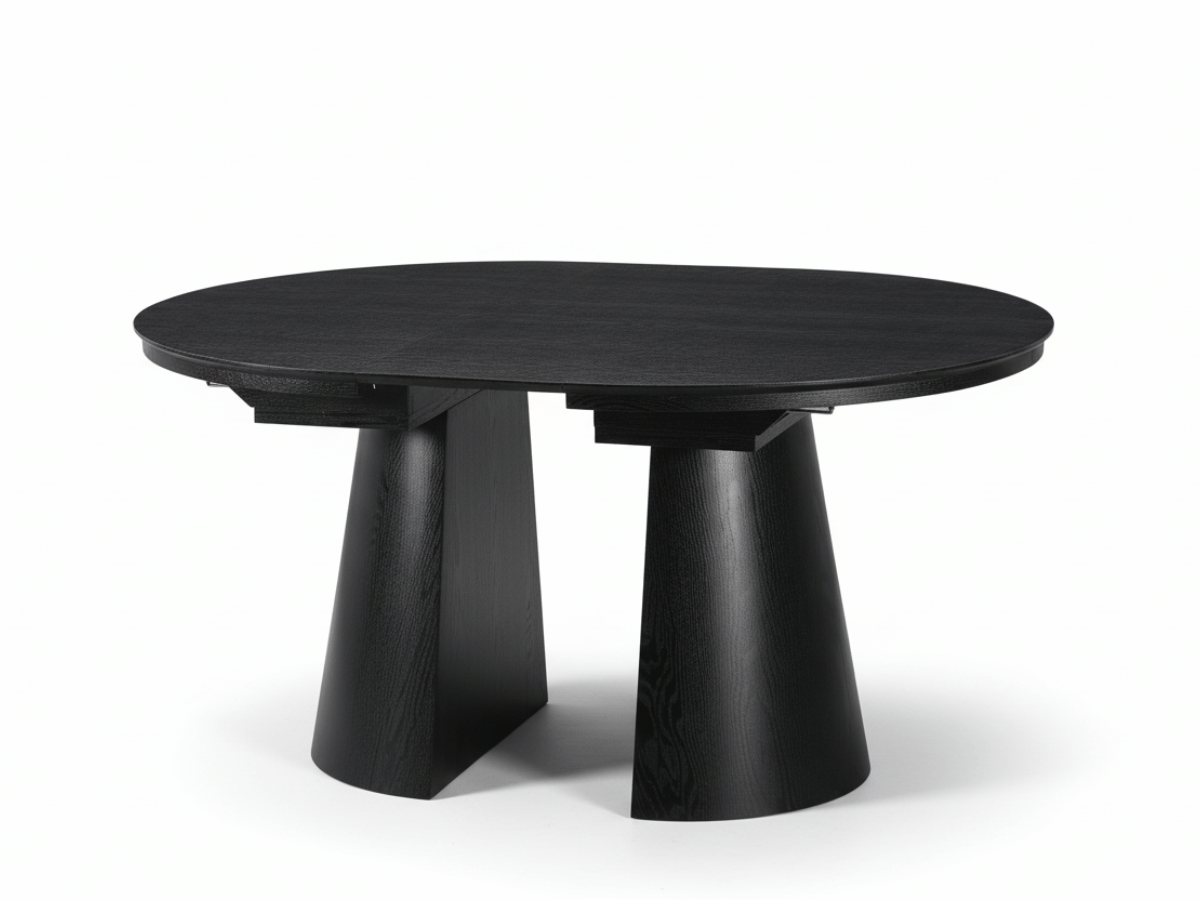 Table ronde extensible TARGA en bois – Ø 115 cm fermée / 185 cm ouverte – 2 rallonges intégrées